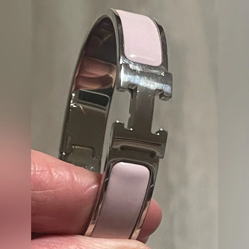 Hermès Clic Clac H Bracelet PM Pink Palladium Enamel Narrow Bangle - Picture 4 of 8